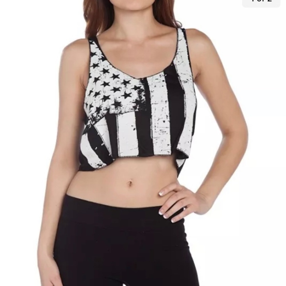 80's Style Black Distessed Cracked Flag Tank Top Patriot Summer Party Tank New